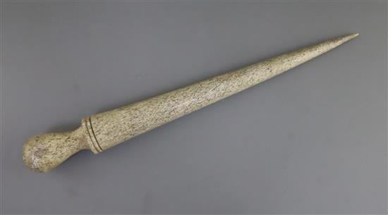 A 19th century whale bone sailors fid, 16in.